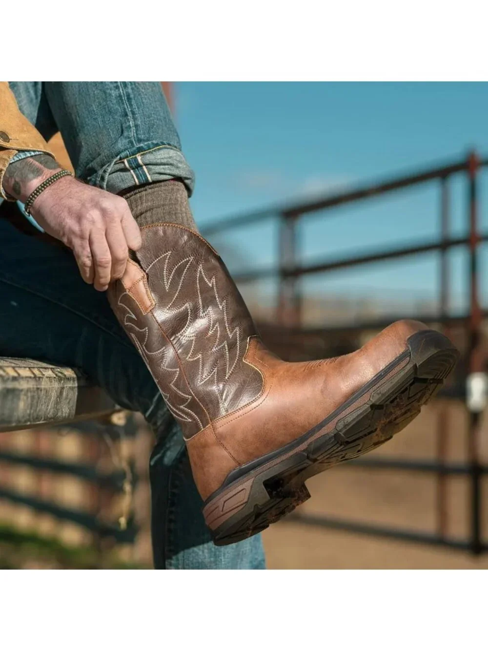 Steel Toe Cowboy Work Boots for Men | Safety Square Toe Western Style Footwear